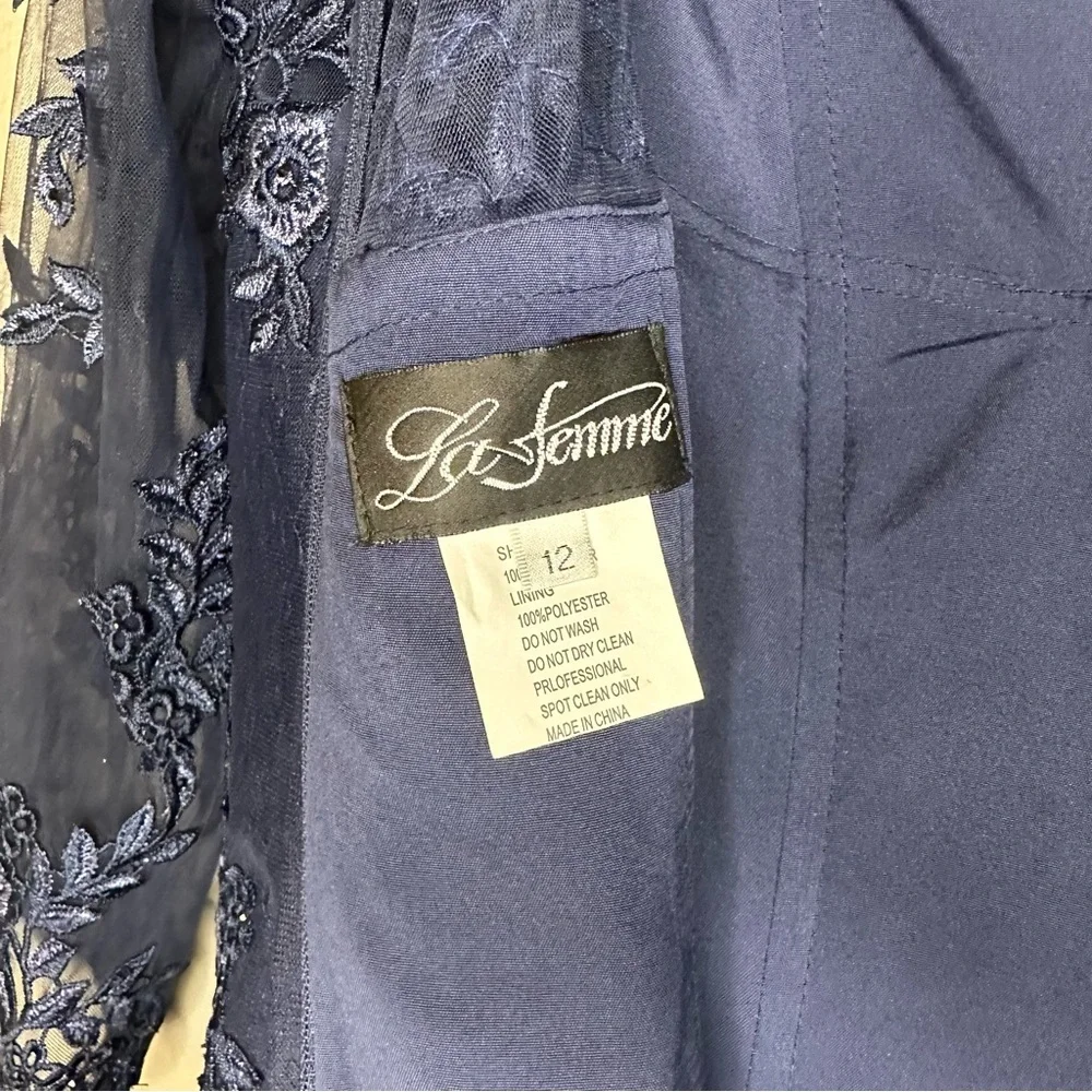 La Femme Navy Blue Sz12 Mermaid Gown - Picture 3 of 13